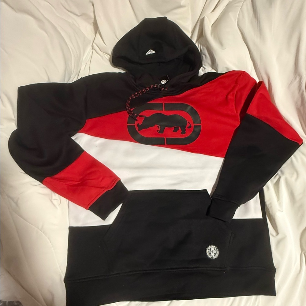 Ecko Unlimited Black, Red & White Colorblock Pullover Hoodie. Men’s large D10 - Picture 1 of 7